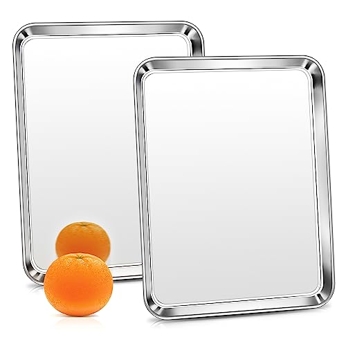 Backblech, HaWare Edelstahl Klein Kuchenblech Ofenblech 2er Set, Rechteckig Fettpfanne Backofen für Backen Braten Servieren, 26,5 x 20,5x2,5 cm, Ungiftig & Gesund, Langlebig & Spülmaschinenfest von HaWare