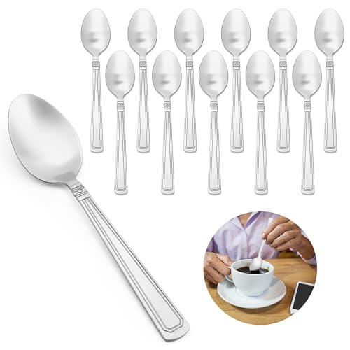 HaWare Kaffeelöffel, 12-teilig Teelöffel Dessertlöffel mit Polygonale Liniengravur Griff, Edelstahl Espressolöffel Kleiner Löffel für Kaffee/Dessert/Espresso/Müsli, Spülmaschinenfest - 13,5 cm von HaWare