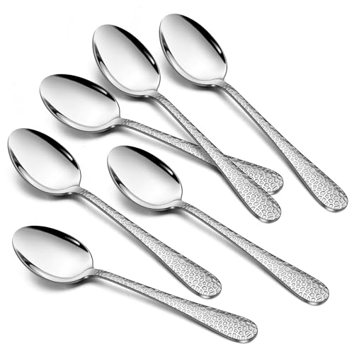 HaWare Kaffeelöffel, Edelstahl Teelöffel Dessertlöffel 6er Set, Klein Löffel für Hause/Restaurant/Hotel, Hochglanzpoliert & Spülmaschinenfest - 15cm (Gehämmerter Griff) von HaWare