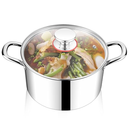 HaWare Kochtopf, 20cm Topf Induktion aus 3-Lagen Edeastahl, 3,3L Kochtöpfe Nudeltopf mit Glasdeckel für alle Herdarten, Suppentopf Fleischtopf zum Kochen, Gesund & Unbeschichtet, Spülmaschinenfest von HaWare
