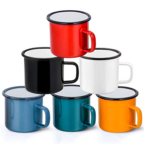 HaWare Kaffeebecher / Teebecher aus Emaille, 4-teilig, Rot / Gelb / Blau / Grün / Weiß / Schwarz, 350 ml, Emailliert, 6 Farben von HaWare
