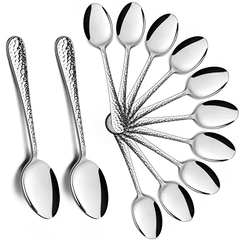 Kaffeelöffel, HaWare 12-teiliges Edelstahl Teelöffel Dessertlöffel mit Hammergriff, Kleiner Löffel für Zuhause, Restaurant, Küche, Runde Kante & Hochglanzpoliert, Spülmaschinenfest (15cm, Silber) von HaWare