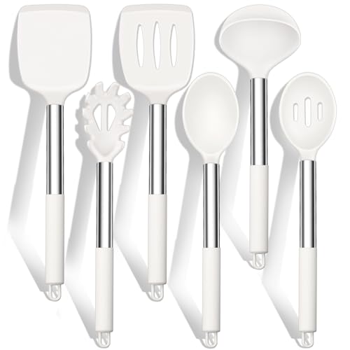 HaWare Küchenhelfer Set, 6 Stück Silikon Küchenutensilien Kochlöffel Set mit Edelstahlgriff, Antihaft Hitzebeständiger Kochutensilien Kochbesteck Set, Leicht zu Reinigen & Spülmaschinenfest - Weiß HaWare Küchenhelfer Set, 6 Stück Silikon Küchenutensilien Kochlöffel Set mit Edelstahlgriff, Antihaft Hitzebeständiger Kochutensilien Kochbesteck Set, Leicht zu Reinigen & Spülmaschinenfest - Weiß von HaWare