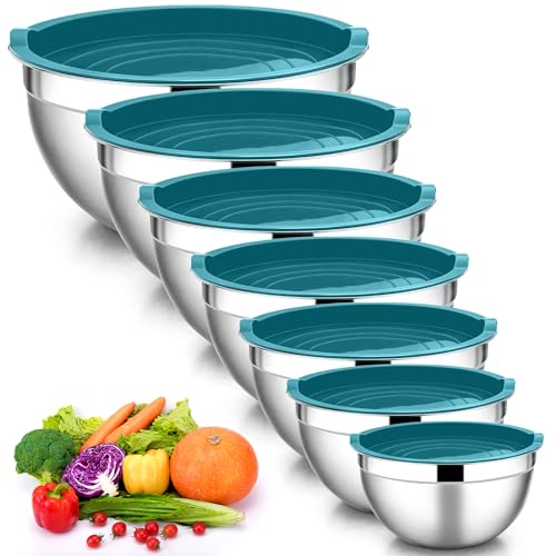 HaWare Rührschüssel, Edelstahl Schüssel 7er Set, Stapelbare Salatschüssel mit Luftdichtem Deckel zum Backen/Kochen/Zubereiten, Spülmaschinenfest, 6,5/4,5/3 /2,5/1,5/1,2/0,7L, Blau HaWare Rührschüssel, Edelstahl Schüssel 7er Set, Stapelbare Salatschüssel mit Luftdichtem Deckel zum Backen/Kochen/Zubereiten, Spülmaschinenfest, 6,5/4,5/3 /2,5/1,5/1,2/0,7L, Blau von HaWare