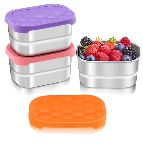 HaWare Snackbehälter aus Edelstahl für Kleinkinder und Kinder, auslaufsichere Frischhaltedosen mit Silikondeckel, stapelbar und wiederverwendbar, kleine Metall-Lunchbox für Kindertagesstätte und von HaWare