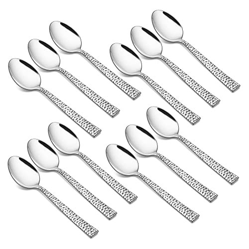 Kaffeelöffel, HaWare 12-teiliges Edelstahl Teelöffel Dessertlöffel mit Hammergriff, 13.6cm Kleiner Löffel für Zuhause/Restaurant/Küche, Modernes Design & Hochglanzpoliert, Spülmaschinenfest von HaWare