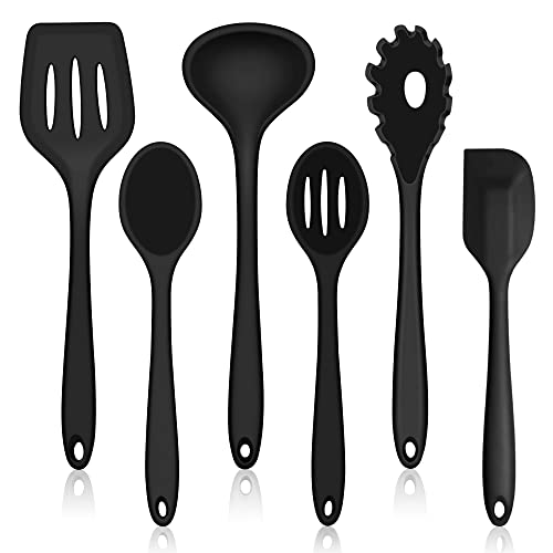 Küchenhelfer Set, HaWare 6-teiliges Kochutensilien Set, Antihaft Silikon Küchenutensilien Kochbesteck Set, Hitzebeständiges Kochgeschirr Küchenset zum Kochen & Backen, Leicht zu Reinigen - Schwarz von HaWare