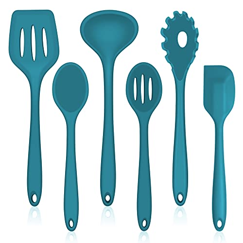 Küchenhelfer Set, HaWare 6-teiliges Kochutensilien Set, Antihaft Silikon Küchenutensilien Kochbesteck Set, Hitzebeständiges Kochgeschirr Küchenset zum Kochen & Backen, Leicht zu Reinigen - Blau von HaWare