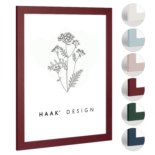 Haak Bilderrahmen modern stabil Miko Dunkelrot 70 X 90 cm ANTIREFLEX ENTSPIEGELT Rahmen für Bilder Urkunden Poster Puzzle Pastell Farben von Haak