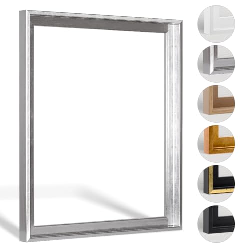 HaakDesign Schattenfugenrahmen Levi in Silberglanz Vintage 90 X 130 cm für Keilrahmenbilder und Leinwände Glanz Edition von Haak