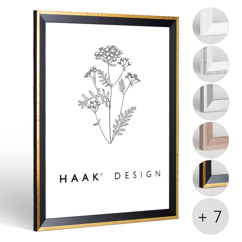 HaakDesign Bilderrahmen schmal RICO 15 X 20 cm Schwarz Gold glänzend Rahmen für Poster Puzzle Bilder Elegant von HaakDesign