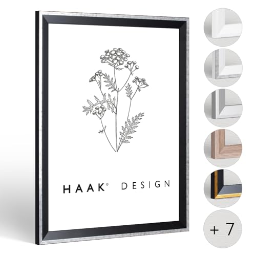 HaakDesign Bilderrahmen schmal RICO 42 X 59,4 cm (DIN A2) Schwarz Silber glänzend Rahmen für Poster Puzzle Bilder Elegant von HaakDesign