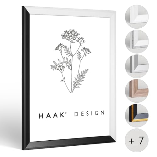 HaakDesign Bilderrahmen schmal RICO 59,4 X 84 cm (DIN A1) Schwarz/Weiß Rahmen für Poster Puzzle Bilder Elegant von HaakDesign