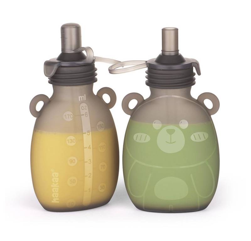 Haakaa Babyflasche Quetschies Happy Bear 2er Set, wiederverwendbar, 170ml von Haakaa