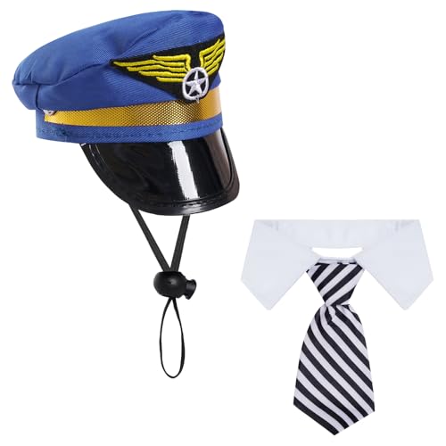 Haakong 2-teiliges Hundekostüm-Set, Pilotenhut mit Krawatte und Halsband für kleine Hunde, Katzen, Pilotenkostüm, Zubehör für Halloween, Party, Cosplay Haakong 2-teiliges Hundekostüm-Set, Pilotenhut mit Krawatte und Halsband für kleine Hunde, Katzen, Pilotenkostüm, Zubehör für Halloween, Party, Cosplay von Haakong