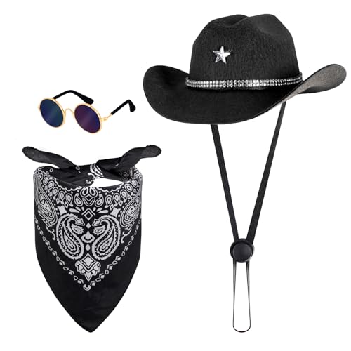 Haakong Cowboy-Kostüm für Haustiere, Cowboyhut, Bandanas mit Sonnenbrille für Katzen und Hunde, für Halloween, Weihnachten, Urlaub, Party, Cosplay, Schwarz, 3 Stück Haakong Cowboy-Kostüm für Haustiere, Cowboyhut, Bandanas mit Sonnenbrille für Katzen und Hunde, für Halloween, Weihnachten, Urlaub, Party, Cosplay, Schwarz, 3 Stück von Haakong