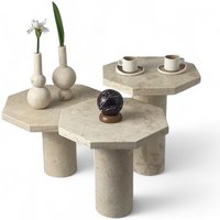 Travertine Couchtisch, 3Er-Set, Marmor-Beistelltisch, Naturstein-Beistelltisch, Moderner Säulentisch, Einzigartiges Couchtischset von HaandCraft