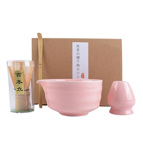 4 Stück Matcha Tea Sets, Matcha Besen, Matcha Tea Set, Matcha Schale, Matcha Whisk, Schaufel, Matcha-Besenhalter, Matcha-Besenständer (Rosa) von Haayymo