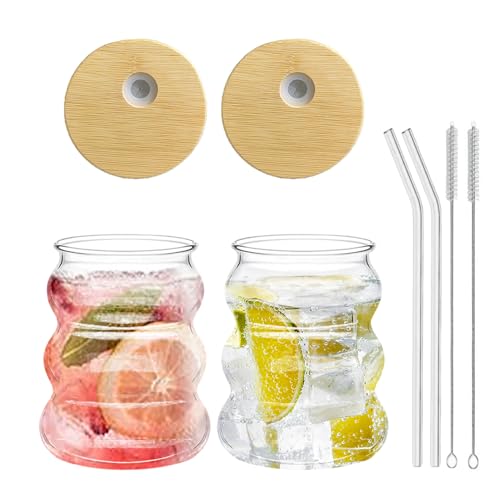 Haayymo 320 ML gerippte trinkgläser Set of 2 with Glass Straws, bubble gläser, wave gläser, Wassergläser,Longdrinkgläser,Trinkgläser,Cocktail Gläser for Milk,Soda Haayymo 320 ML gerippte trinkgläser Set of 2 with Glass Straws, bubble gläser, wave gläser, Wassergläser,Longdrinkgläser,Trinkgläser,Cocktail Gläser for Milk,Soda von Haayymo