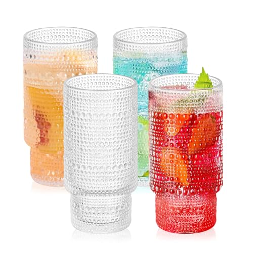 Haayymo Cocktail Gläser 4er Set, Bier Glas,480ML Can Longdrinkglas,Wassergläser,Longdrinkgläser,Trinkgläser mit Deckel und Strohhalm,für Eiskaffee, Cocktail, Bier, Smoothie (Punkt) von Haayymo