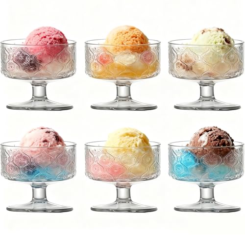 Haayymo Dessertschalen aus Glas Eisbecher 6er-Set, Kurzstielgarnelen Cocktailgläser Vorspeise Obstsalate Puddingschalen Dessert Eisbecher mit Fuß Cocktailschales (T1809) von Haayymo