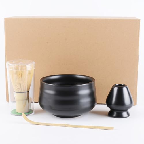 Haayymo Matcha-Set - Matcha Besen Set, Matcha-Besen, Matcha-Schale, Chasen und Matcha Löffel - Matcha Zubehör für die Teezeremonie, 4-teiliges Matcha-Tea-Set (Schwarz) von Haayymo