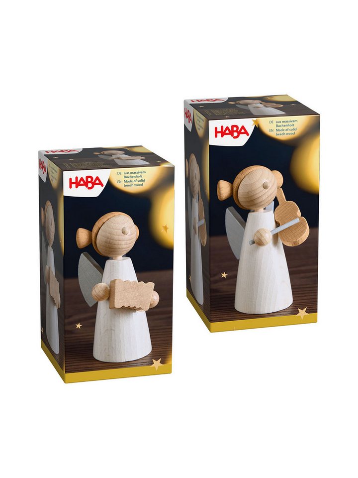 Haba Weihnachtsfigur Holzengel (2 St), Holzfigur Weihnachten, Weihnachtsdeko Holz, Weihnachtsspielzeug Holz von Haba
