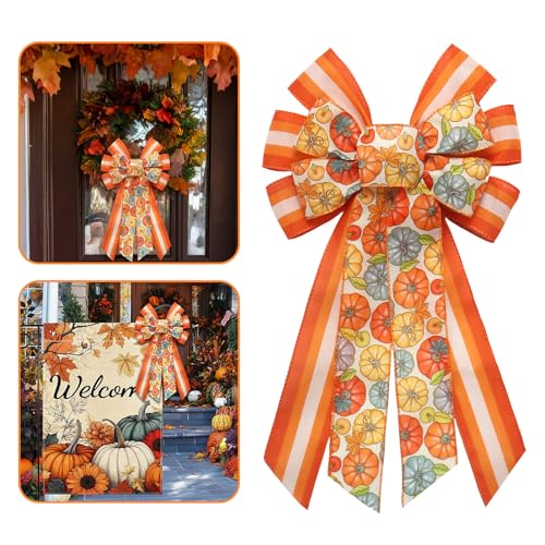 Habbiful Große Herbstschleife für Herbstkranz, Herbst-Kürbis-Kranz, Schleife für Thanksgiving, Haustür, Innen- und Außenbereich, Wand-Baumspitze, Party, Heimdekoration, Hängeornament von Habbiful