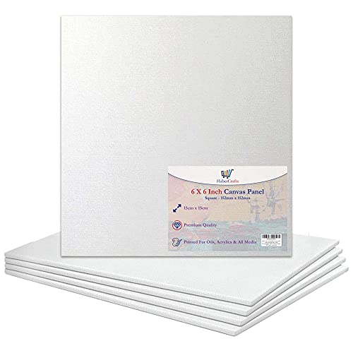 HaberCrafts 15 x 15 cm Leinwand, gespannt, blanko, grundiert, 100% Baumwolle für Ölfarbe, Acrylmalerei, gemischte Medien, weiße Leinwände, Malpaneel (15 x 15 cm) – 5 Tafeln von Habercrafts