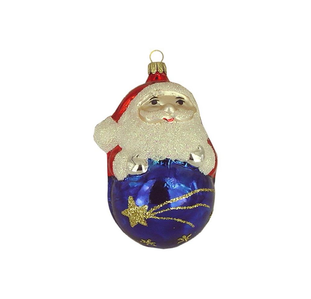 Haberland Glasschmuck Lauscha Christbaumschmuck Großer Weihnachtsmann auf Kugel blau 10 cm Lauschaer Glas von Haberland Glasschmuck Lauscha