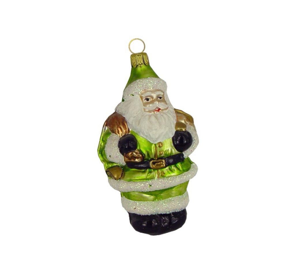 Haberland Glasschmuck Lauscha Christbaumschmuck Großer Weihnachtsmann mit Rucksack kiwi matt 11 cm Lauschaer Glas von Haberland Glasschmuck Lauscha