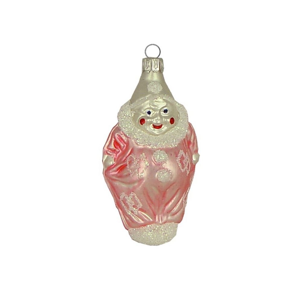 Haberland Glasschmuck Lauscha Christbaumschmuck Kleiner Clown weiß rosa matt 9 cm Lauschaer Glas von Haberland Glasschmuck Lauscha