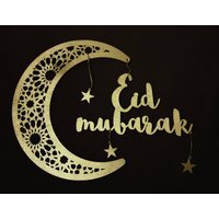 Eid Mubarak Holzbuchstaben Mit Mond | Erhältlich in Den Farben Gold Und Weiß von HabibiArabicShop
