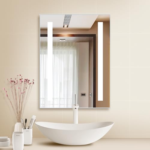Habison Badezimmerspiegel mit Beleuchtung 45X60CM LED Wandspiegel Badezimmer Beleuchtet Spiegel aus Aluminium mit Knopfschalter IP44 Wasserdicht 6400K Kaltweiß Licht von Habison