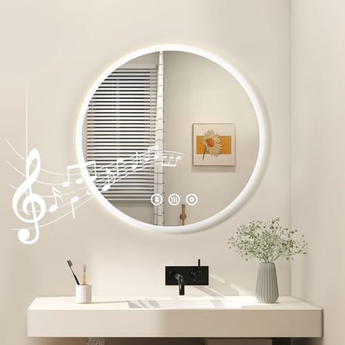 Habison Badezimmerspiegel Mit Licht, 60cm Badspiegel Mit Beleuchtung Mit Bluetooth, 3 Lichtfarbe Dimmbar, Antibeschlag, Touchschalter, Speicherfunktion, Explosionsgeschütztes Glas Led Spiegel von Habison