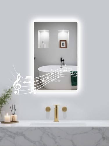 Habison Badspiegel mit Beleuchtung,40x60cm LED Badezimmerspiegel Mit Licht und Bluetooth, Entfoggen, 3 Farbtemperaturen, Dimmbar, Speicherfunktion, IP44 Bathroom Mirror Bluetooth von Habison