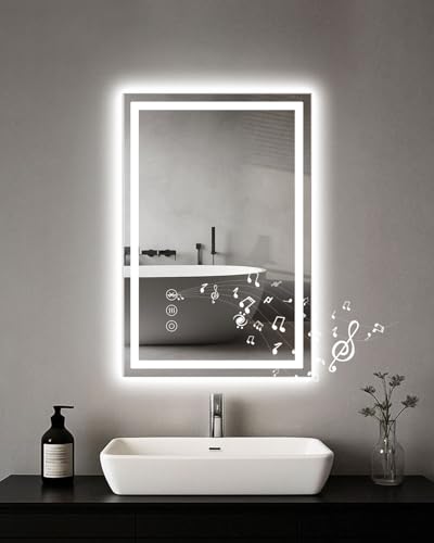Habison LED Badezimmerspiegel, 40x60cm Spiegel mit Beleuchtung mit Bluetooth Touchschalter, Dimmbar Lichtfarbe 3 Farbtemperatur, Antibeschlag Badspiegel mit Licht mit Bluetooth für Bad, WC von Habison