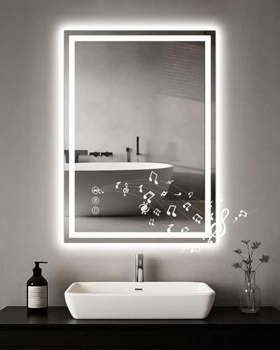 Habison LED Badezimmerspiegel, 50x70cm Spiegel mit Beleuchtung mit Bluetooth Touchschalter, Dimmbar Lichtfarbe 3 Farbtemperatur, Antibeschlag Badspiegel mit Licht mit Bluetooth für Bad, WC von Habison