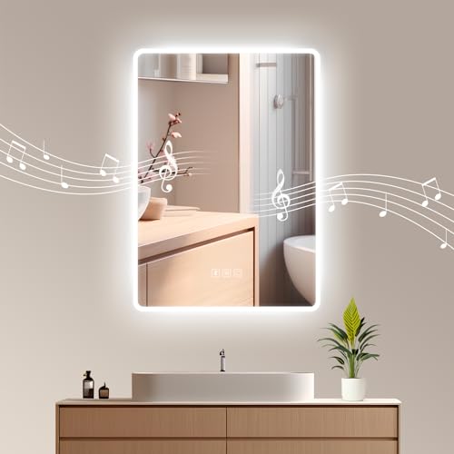 Habison LED Bluetooth Badezimmerspiegel Beleuchtet 50x70cm Antibeschlag Badezimmerspiegel Wandspiegel mit Beleuchtung mit Touch Schalter,Bluetooth Lautsprecher,6400K Licht von Habison