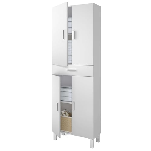 ARKITMOBEL Aruba, Badezimmer-Säule mit 4 Türen, 1 Schublade, 182 x 60 x 29 cm (H x B x T), Weiß, Hochglanz von Habitdesign
