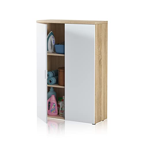 Büromöbel mit zwei Flügeltüren und drei festen Einlegeböden, perfekt für den Einsatz im Büro, Farbe Eiche und mattweiß, Maße 80 x 119 x 32,5 cm von Habitdesign