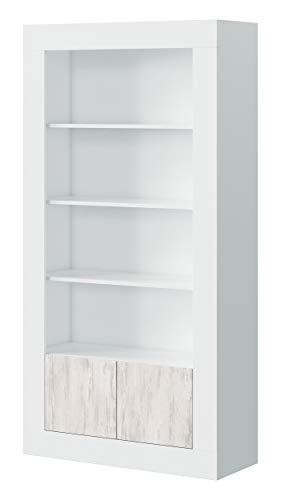 Dekoratives und funktionales Bücherregal mit zwei Türen und vier Einlegeböden, weiß glänzend, 181 x 94 x 35 cm. von Habitdesign