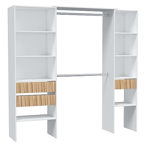 Habitdesign, Kleiderschrank– moderner Schlafzimmerschrank / Ankleideschrank in Artik weiß und Eiche Natur, viel Stauraum, Maße: 190 x 187 x 40 cm (B x H x T), Modell Ethna von Habitdesign