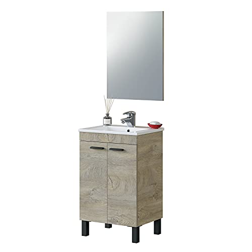 ARKITMOBEL PM, Badezimmerschrank mit 2 Türen und Spiegel, 50 x 80 x 40 cm (B x H x T), Farbe in Eiche Alaska, Waschbecken-Modul, (ohne Waschbecken) von Habitdesign