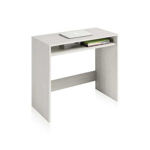 Schreibtisch mit fester Ablage unter dem Tisch, weiße Farbe mit poliertem Holzeffekt, Maße 79 x 87 x 43 cm von Habitdesign