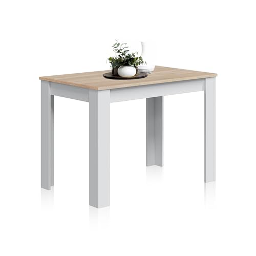 Habitdesign Cloe Esstisch, Melamin, Weiß/Eiche, L108,5 x H78 x P67cm von Habitdesign