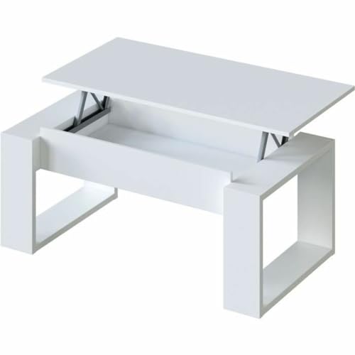 Habitdesign Erhöhender Couchtisch, Wohnzimmer, Esstisch, Nova Model, Artik White Finish, Maße: 105 cm (Länge) x 55 cm (Breite) x 45-54 cm (Höhe) von Habitdesign