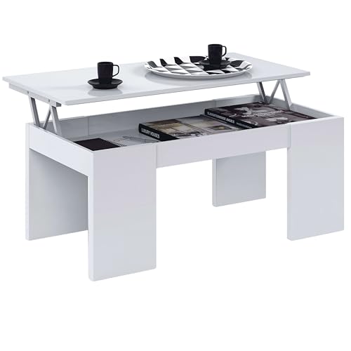Habitdesign Erhöhter Couchtisch, Esszimmertisch, Modell Kendra, glänzendes weißes Finish, Maße: 100 cm (Länge) x 50 cm (Breite) x 43-54 cm (Höhe) von Habitdesign