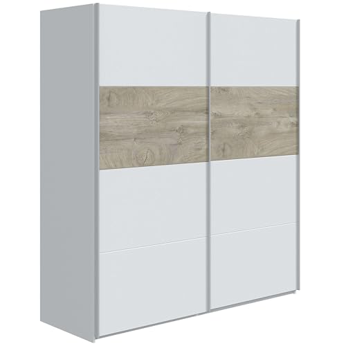 Habitdesign ARM182A Schiebetürenschrank für Schlafzimmer oder Zimmer, Modell Aikos, Artik-Weiß und Alaska-Eiche, Maße: 180 cm (L) x 200 cm (H) x 60 cm (T) von Habitdesign