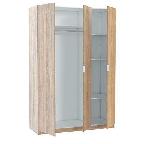 Habitdesign LCX453F - Kleiderschrank, 3 Türen und 4 Schubladen, Kleiderschrank für Schlafzimmer, Maße: 200 cm (H) x 135 cm (B) x 52 cm (T) von Habitdesign